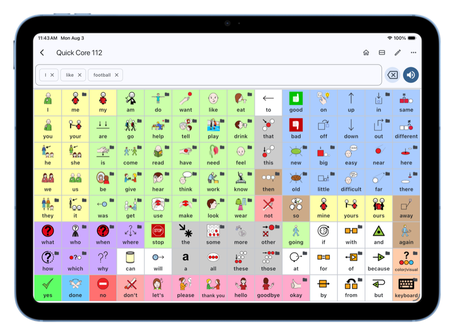 Quick Core board shown on iPad